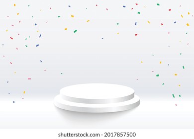 celebration confetti with podium platform on white background