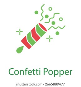 Celebration Confetti Popper Icon Vector with Party Streamers and Stars