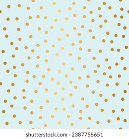 Celebration Confetti, Seamless pattern, golden dots on light blue background