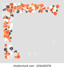 Celebration confetti vector frame. Scatter of circular elements. Random colored circles dots rings . Dynamic vector illustration. Holiday celebration decorations, paper packaging, textile, covers.
