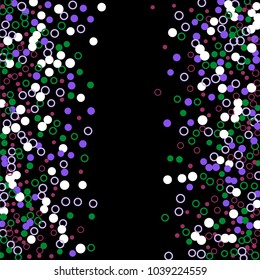 Celebration confetti vector frame. Scatter of circular elements. Random colored circles dots rings . Dynamic vector illustration for holiday, celebration decorations, paper packaging, textile, covers