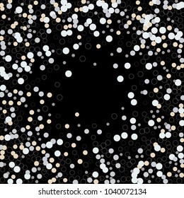Celebration confetti vector frame. Scatter of circular elements. Random colored circles dots rings . Dynamic vector illustration for holiday, celebration decorations, paper packaging, textile, covers