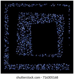 Celebration Confetti Vector Ornament. Festive Christmas, New Year Holidays Background. Blue Silver Glitter Pattern. Falling Snow Texture, Celebration Confetti Frame or Border. Blue Glitter, Sparkles.