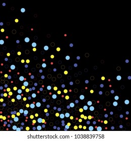 Celebration confetti vector. Scatter of falling random colored circles dots rings. Abstract geometrical background dynamic vector for holiday, celebration decorations, paper packaging, textile design