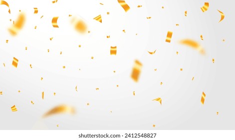 Celebration confetti vector. Shiny glossy gold paper pieces fly and scatter around. Best surprise burst for festive, carnival, casino, party, birthday and anniversary decoration. ads. etc.