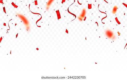 Celebration confetti vector. Shiny glossy red paper pieces fly and scatter around. Best surprise burst for festive, carnival, casino, party, birthday and anniversary decoration. ads.