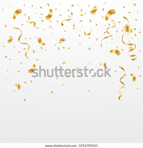 Celebration And Congratulations Background With Golden Tiny Confetti And Streamer Ribbons Vector 4626