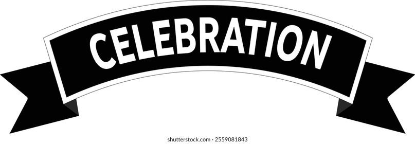 Celebration Curved Black Ribbon, Celebration ribbon, Celebration curved sign, Celebrate typographic sign