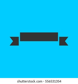 Celebration curved ribbon icon flat. Simple vector black pictogram on blue background