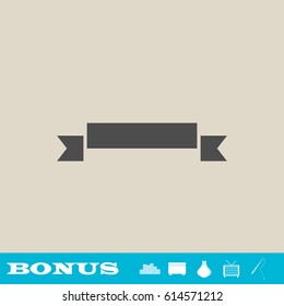 Celebration curved ribbon icon flat. Grey pictogram on light background. Vector illustration symbol and bonus button real estate, ottoman, vase, tv, fishing rod