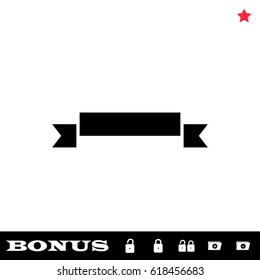 Celebration curved ribbon icon flat. Black pictogram on white background. Vector illustration symbol and bonus button open and closed lock, folder, star