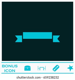 Celebration curved ribbon icon flat. Blue pictogram on dark background. Vector illustration symbol and bonus icons