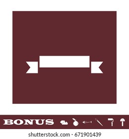 Celebration curved ribbon icon flat. White pictogram on brown background. Vector illustration symbol and bonus icons