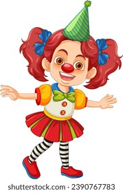 A celebration with a cute girl wearing a colorful circus clown outfit