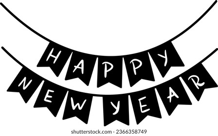 Celebration decoration banner happy new year lettering. Flat Christmas vector illustration.