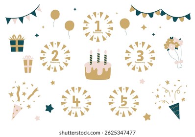 Conjunto de elementos de decoración y fiesta de celebración.