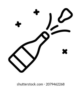 Celebration decorations flat line icon. Champagne symbol. Outline sign for mobile concept and web design, store.