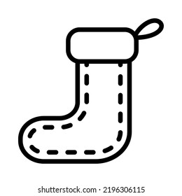 Celebration decorations flat line icon. Christmas sock symbol. Outline sign for mobile concept and web design, store.
