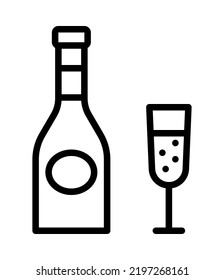 Celebration decorations flat line icon. Champagne symbol. Outline sign for mobile concept and web design, store.