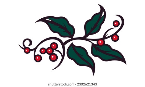 Celebration decorations flat line icon. Mistletoe symbol. Outline sign for mobile concept and web design, store.