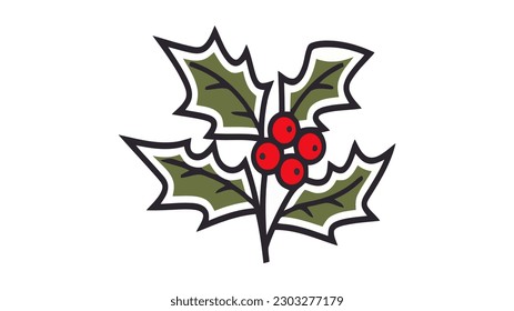 Celebration decorations flat line icon. Mistletoe symbol. Outline sign for mobile concept and web design, store.