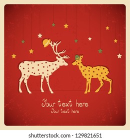 Celebration deers, colorful card.