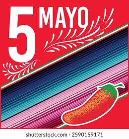 Celebration design for the May 5th battle in Mexico and the city is Puebla, details such as skulls, chili peppers, colorful hats and sarapes, reflecting part of the Mexican culture.