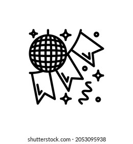 Celebration, disco ball and garland, party decoration thin line icon. Event service. Modern vector illustration.