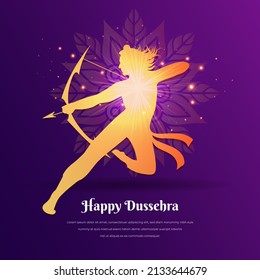 Celebration of dussehra background illustration. Happy dussehra design with lord Rama silhouette.