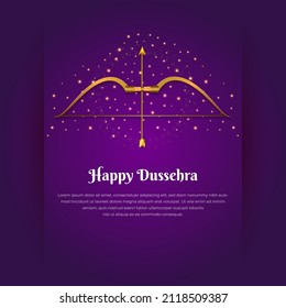Celebration Dussehra Day background with shinny bow and arrow. Dussehra Day design with golden bow and arrow