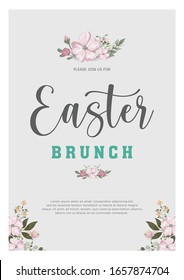 Celebration Easter day with eggs and flowers. Brunch Easter day