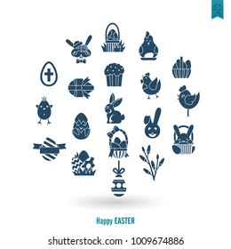 Celebration Easter Icons. Vector. Clean Work Minimum Points