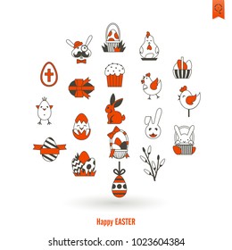 Celebration Easter Icons. Vector. Clean Work Minimum Points