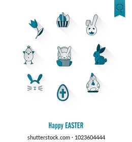 Celebration Easter Icons. Vector. Clean Work Minimum Points
