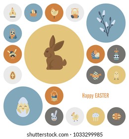 Celebration Easter Icons. Vector. Clean Work Minimum Points