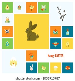 Celebration Easter Icons. Vector. Clean Work Minimum Points