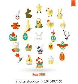 Celebration Easter Icons. Vector. Clean Work Minimum Points