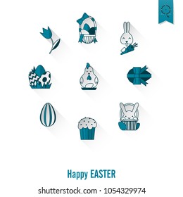 Celebration Easter Icons. Vector. Clean Work Minimum Points