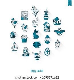 Celebration Easter Icons. Vector. Clean Work Minimum Points