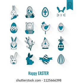 Celebration Easter Icons. Vector. Clean Work Minimum Points