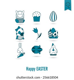 Celebration Easter Icons. Vector. Clean Work Minimum Points