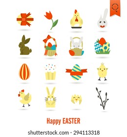 Celebration Easter Icons. Vector. Clean Work Minimum Points