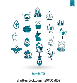 Celebration Easter Icons. Vector. Clean Work Minimum Points