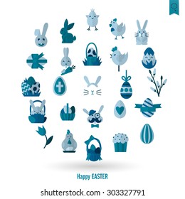 Celebration Easter Icons. Vector. Clean Work Minimum Points