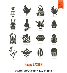 Celebration Easter Icons. Vector. Clean Work Minimum Points