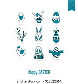 Celebration Easter Icons. Vector. Clean Work Minimum Points