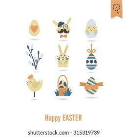 Celebration Easter Icons. Vector. Clean Work Minimum Points