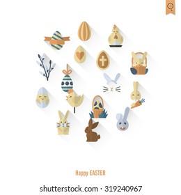 Celebration Easter Icons. Vector. Clean Work Minimum Points