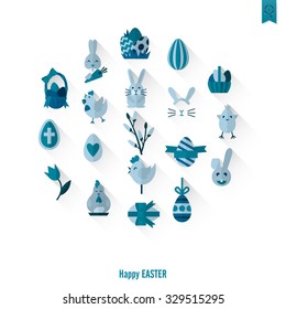 Celebration Easter Icons. Vector. Clean Work Minimum Points