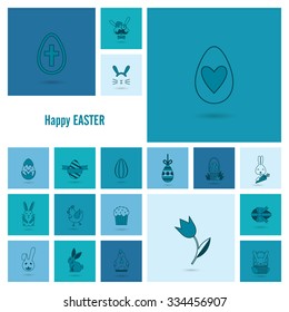 Celebration Easter Icons. Vector. Clean Work Minimum Points